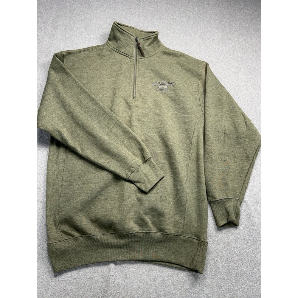 Outfitter Trading Co Jackson Hole Wyoming 1/4 Zip Fleece Pullover Olive Mens M
